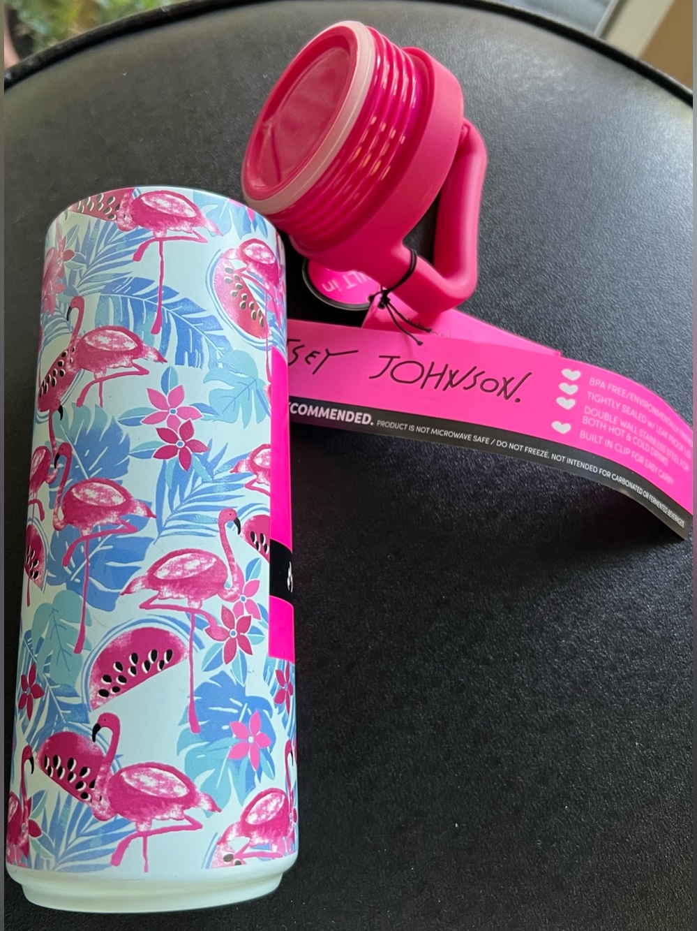 Betsey Johnson NEW Blue & Pink Flamingo Insulated 20oz Water Bottle - Picture 3 of 11